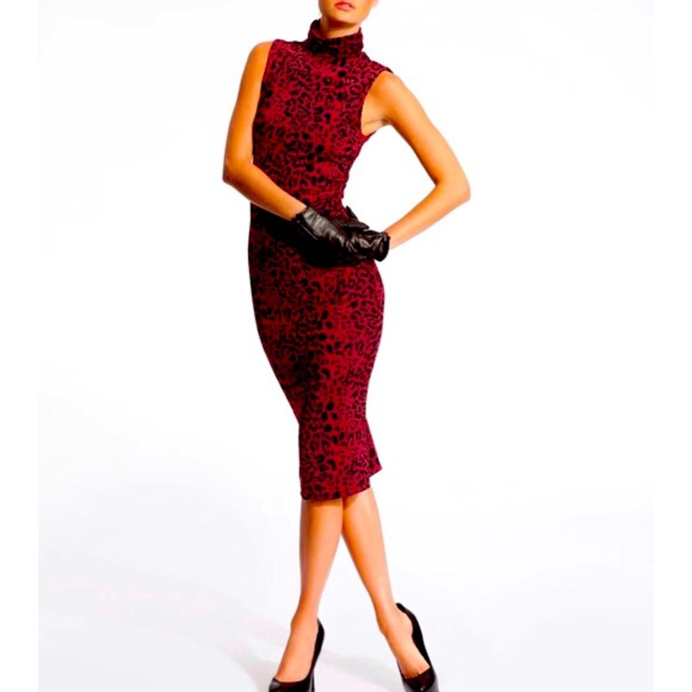 Red leopard print midi dress like brand new